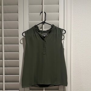 LOFT Dark Green Ruffle Neck Blouse